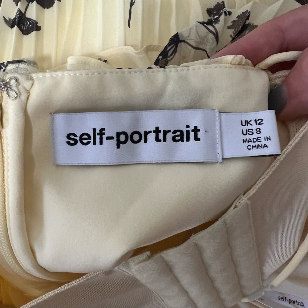 Self Portrait Yellow Floral Silhouette Chiffon Tiered Midi Dress Pastel Yellow - Picture 12 of 15